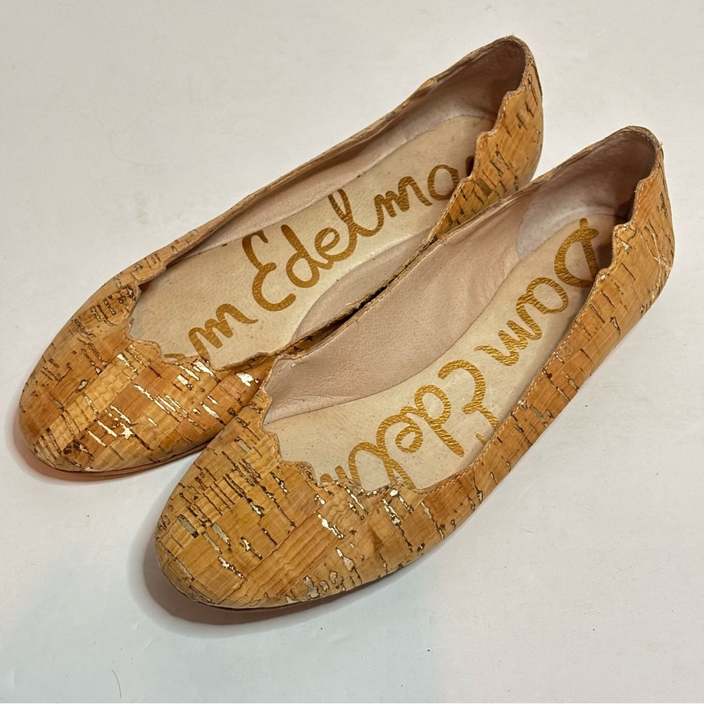 Sam Edelman Cork-Textured Ballet Flats with Metallic Gold Fleck